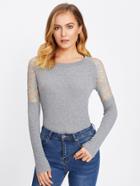 Shein Floral Lace Panel Marled Knit Jumper