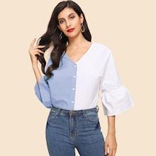 Shein Flounce Sleeve Single Breasted Blouse