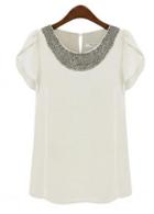 Rosewe Simple Petal Sleeve White Chiffon Tees With Fitting