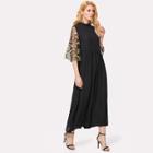 Shein Embroidery Mesh Trumpet Sleeve Dress