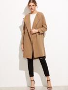 Shein Khaki Slit Side Curved Hem Coat