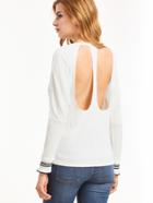 Shein White Striped Trim Hollow Back T-shirt