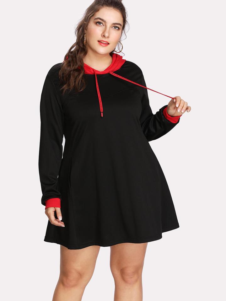 Shein Contrast Hood & Cuff Sweatshirt Dress