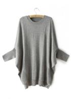 Rosewe Chic Round Neck Batwing Sleeve Solid Grey Pullovers