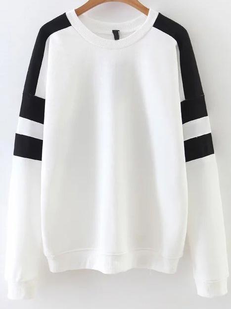 Shein White Color Block Drop Shoulder Sweatshirt