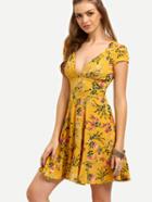 Shein Floral Cut Out Back Empire Flare Dress