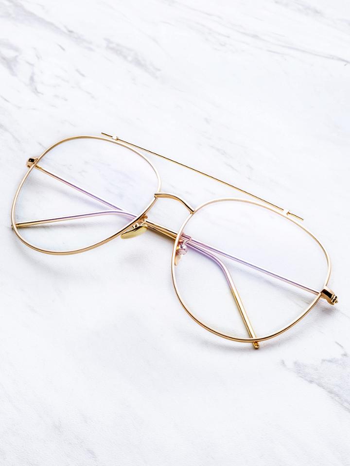 Shein Gold Frame Clear Lens Double Bridge Glasses