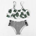 Shein Palm & Striped Bikini Set