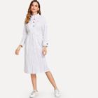 Shein Cross Detail Tie Back Pinstriped Shirt Dress
