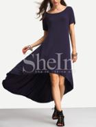 Shein Deep Blue Dip Hem Casual Midi Dress