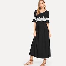 Shein Flounce Sleeve Floral Lace Applique Dress