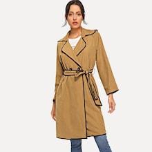 Shein Notched Collar Self Belted Coat