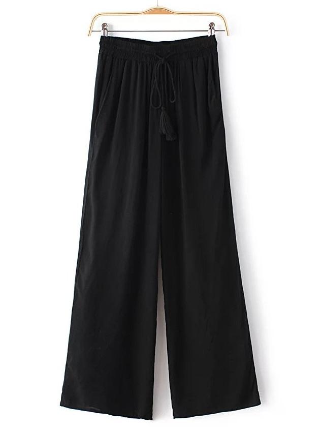 Shein Black Tie Waist Wide Leg Pants