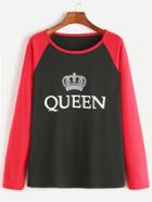 Shein Contrast Raglan Sleeve Imperial Crown Print T-shirt
