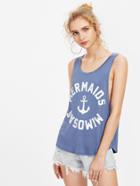 Shein Letters Print Drop Armhole Curve Hem Tank