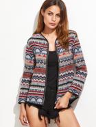 Shein Multicolor Tribal Pattern Zipper Up Jacket