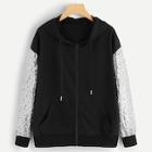 Shein Plus Contrast Sequin Zip Up Hoodie