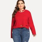 Shein Plus Ring Detail Choker Neck Ripped Sweatshirt