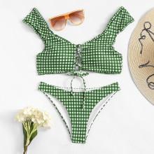 Shein Lace-up Gingham Bikini Set
