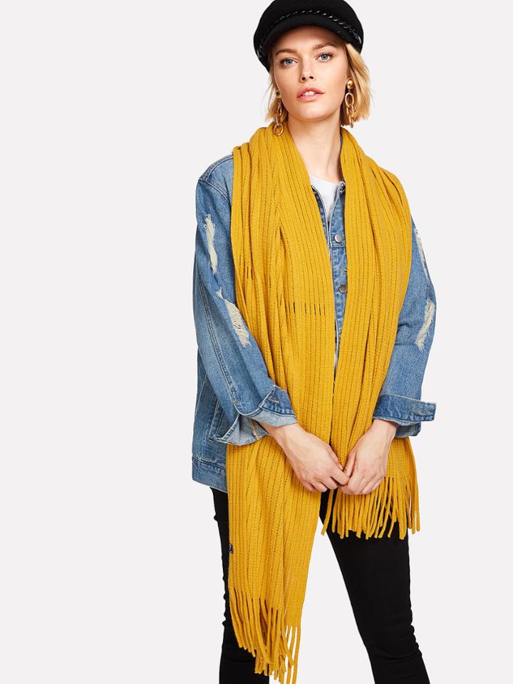 Shein Fringe Trim Ladder Cut Out Detail Scarf