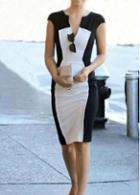 Rosewe Vogue Black Splicing Black V Neck Cotton Bodycon Dress