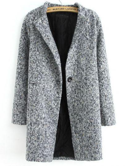 Shein Grey Long Sleeve Single Button Tweed Coat