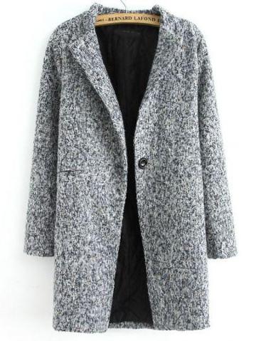 Shein Grey Long Sleeve Single Button Tweed Coat