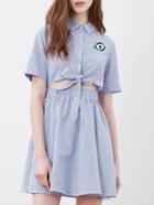 Shein Blue Bowknot Striped Cut Out A-line Dress