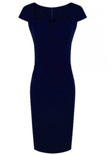 Rosewe Fashion Shirred Waist Cotton Blended Navy Dress For Lady