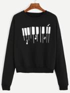 Shein Black Piano Keyboard Print Drop Shoulder Sweatshirt