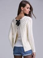 Shein White Round Neck Hollow Split Back Knitwear