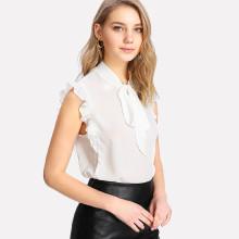 Shein Tie Neck Ruffle Armhole Sleeveless Blouse