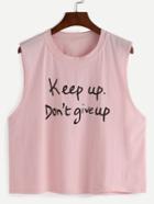 Shein Letters Print Pink Tank Top