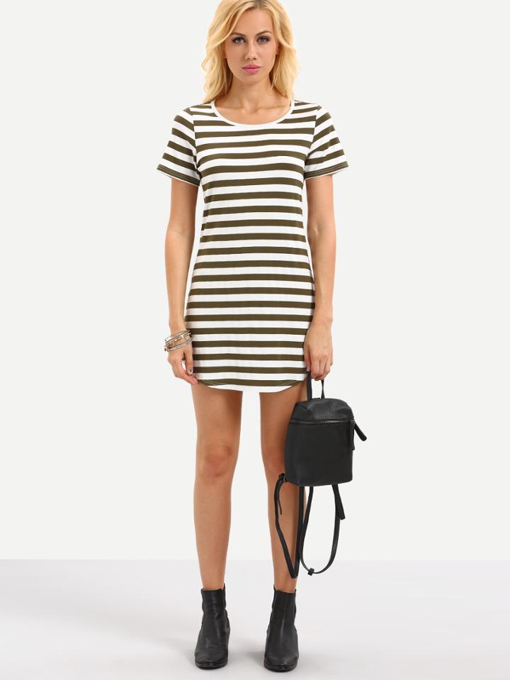 Shein Black White Striped Short Sleeve Dress