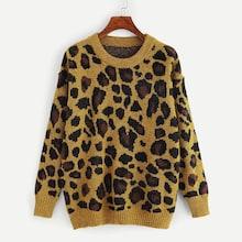 Shein Round Neck Leopard Sweater