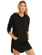 Shein Black Curved Hem Hooded Sweatshirt Dress With Pocket