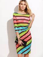 Shein Rainbow Striped Metal Embellished Side Sheath Dress