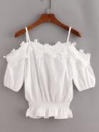 Shein Lace Trimmed Cold Shoulder Peplum Top - White