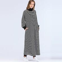 Shein Drop Shoulder High-neck Longline Stripe Dress