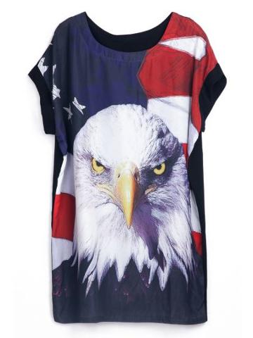 Shein Black Short Sleeve American Flag Eagle Print Dress