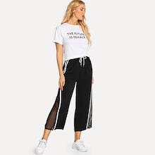 Shein Letter Print Tee & Wide Leg Pants