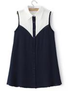 Shein Navy Lapel Sleeveless Button Chiffon Dress