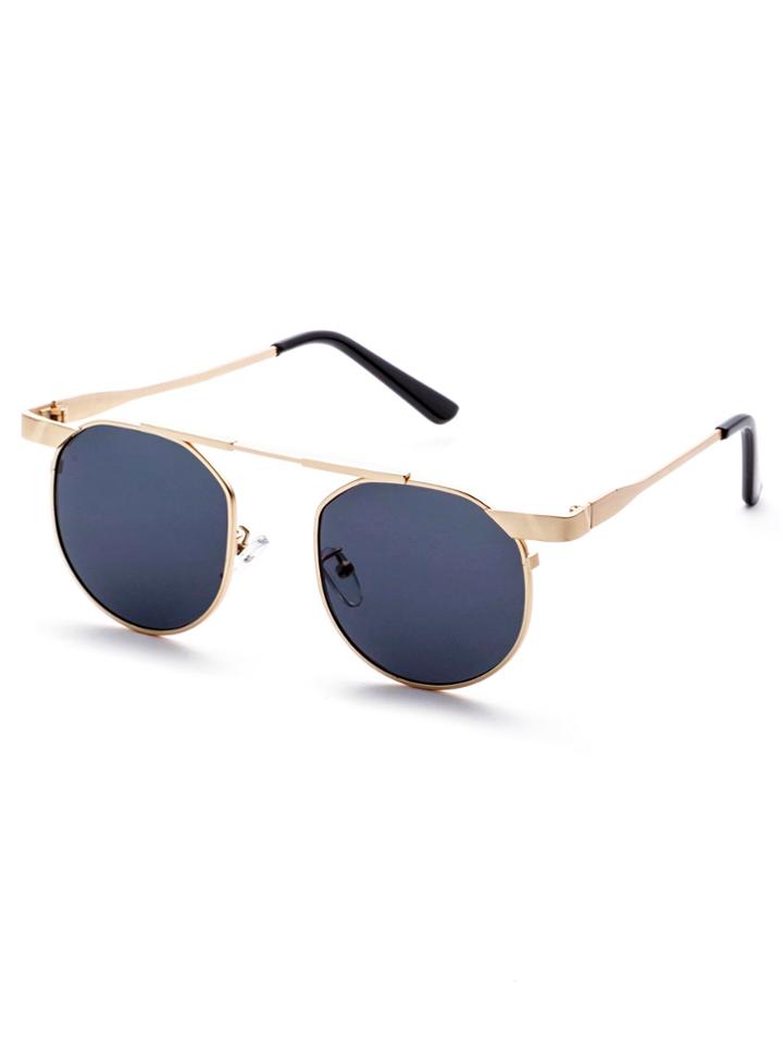 Shein Gold Frame Round Lens Brow Bar Sunglasses