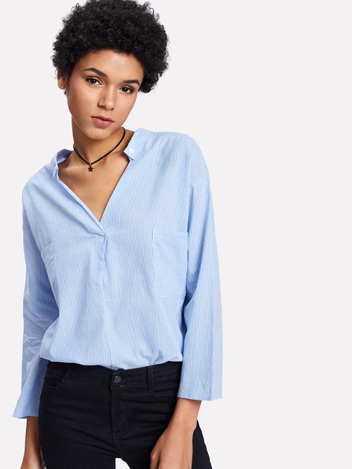 Shein Pinstripe V Neck Blouse