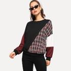 Shein Tweed Panel Cut-and-sew Pullover