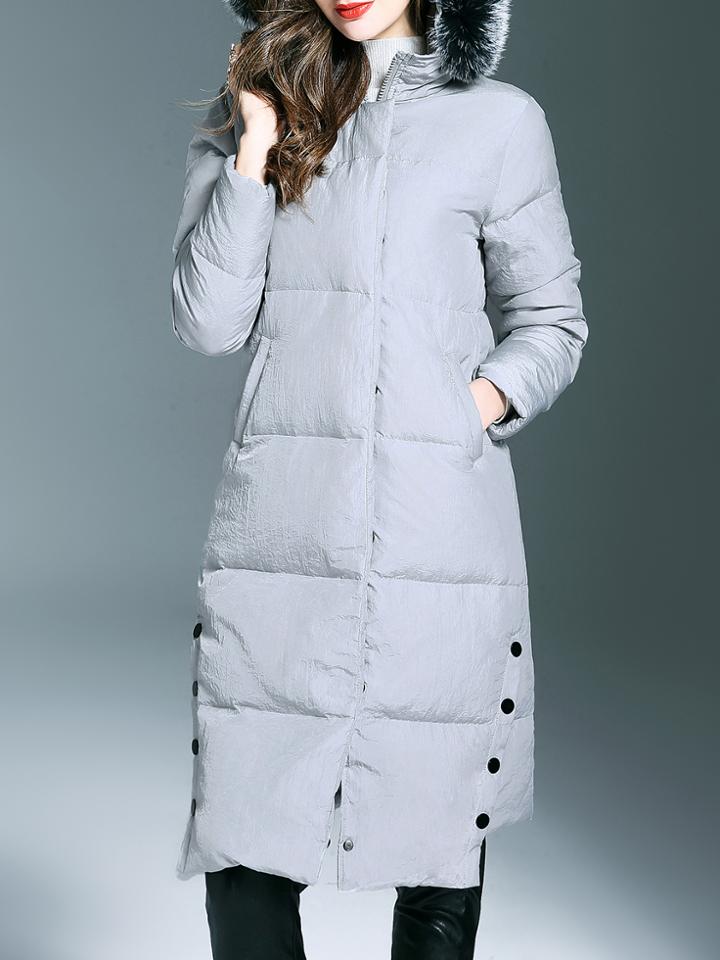 Shein Grey Zipper Pockets Hooded Long Coat