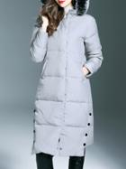 Shein Grey Zipper Pockets Hooded Long Coat