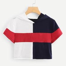 Shein Color Block Hooded Crop Tee
