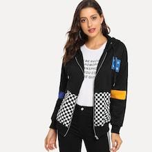 Shein Kangaroo Pocket Checkered Sweatshirt