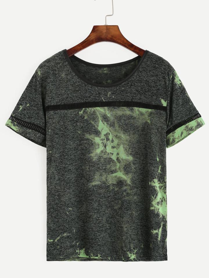 Shein Contrast Trim Tie Dye Hollow T-shirt
